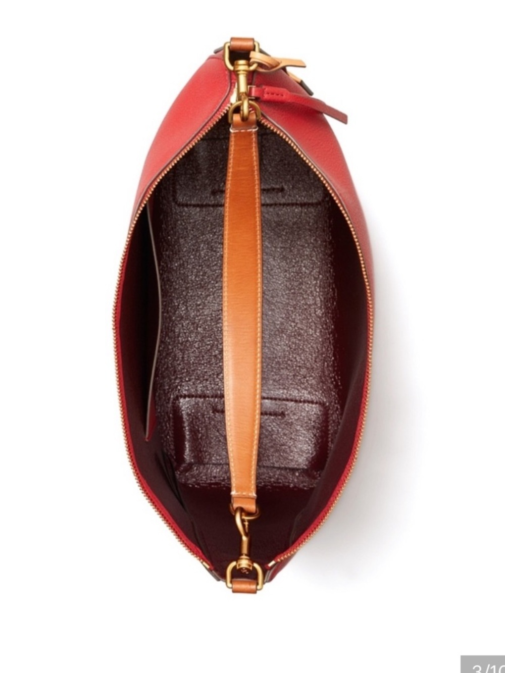 Tory Burch Perry Slouchy Hobo Bag Color Red Apple Pebbled Leather Women's - Picture 6 of 13